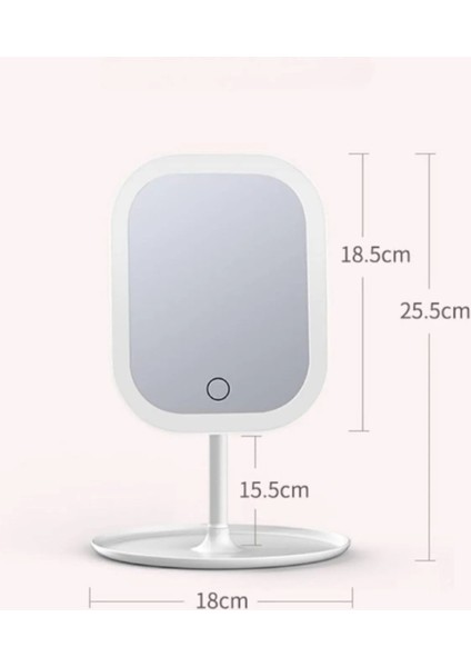 Dokunmatik Tuşlu LED Değişebilen Renkli Kare USB Li Şarjlı Yuvarlak Masa Üstü Makyaj Aynası
