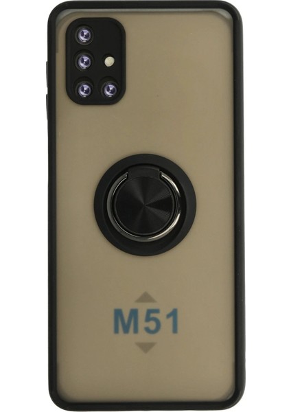 Newface Samsung Galaxy M51 Kılıf Montreal Yüzüklü Silikon Kapak - Siyah