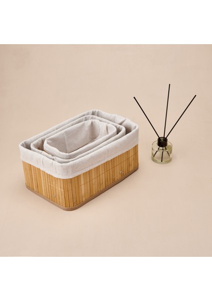 Bambu 3'lü Organizer Sepet - Bej