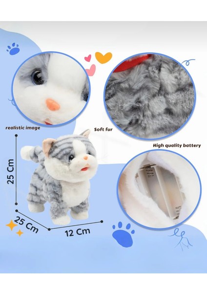 Müzikli Yürüyen Miyavlayan Dil Çıkartan Kuyruk ve Başını Sallayan Söylenenleri Tekrarlayan Peluş Kedi (