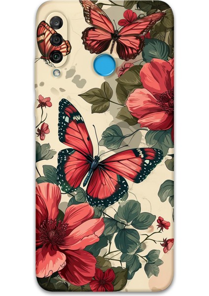 Huawei P30 Lite Uyumlu Kelebek Desenli Telefon Kılıfı + Ekran Koruyucu - 5795