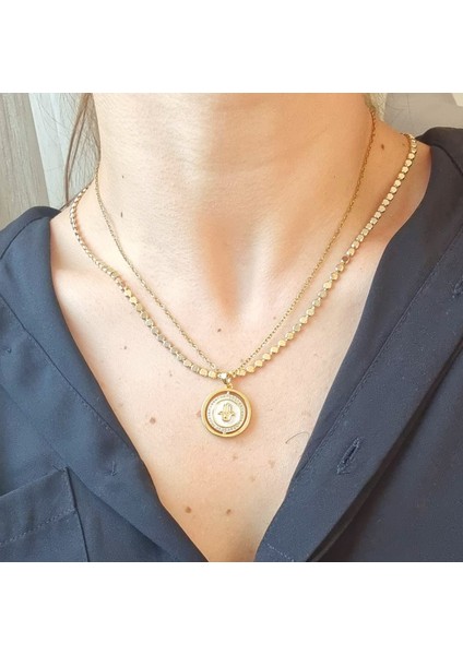Vıp Seri Paslanmaz Çelik Beyaz Mineli Fatma Ana Eli Kolye