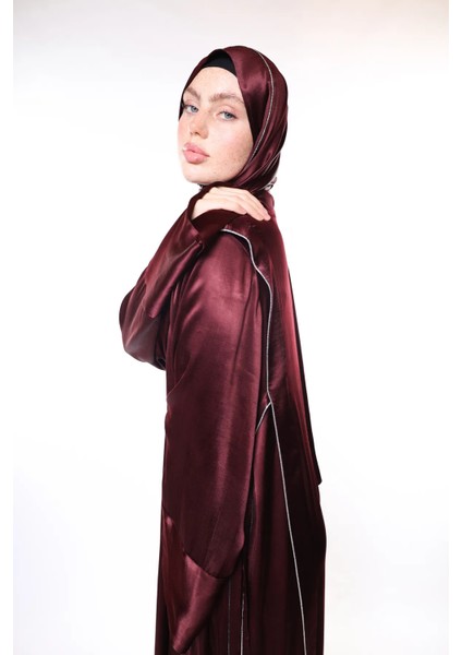 Lüks Bordo Tesettür Elbise (Şal Hediye)