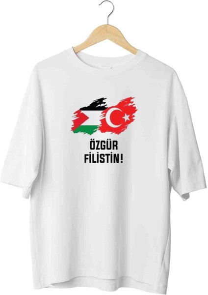 Özgür Filistin 3 Baskılı Özel Tasarım Oversize Tshirt