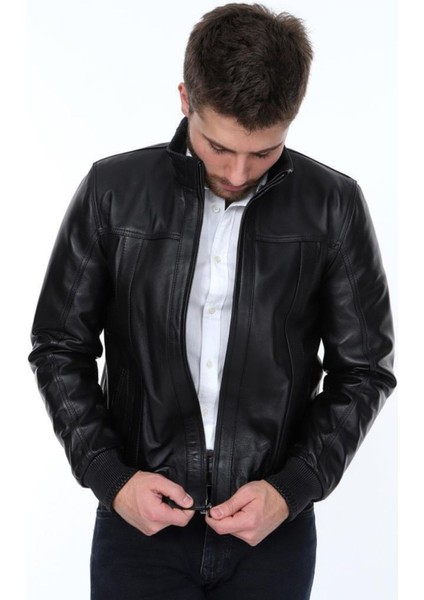 Hakiki Deri Siyah Jack Beli Lastikli Erkek Deri Ceket indirimleri