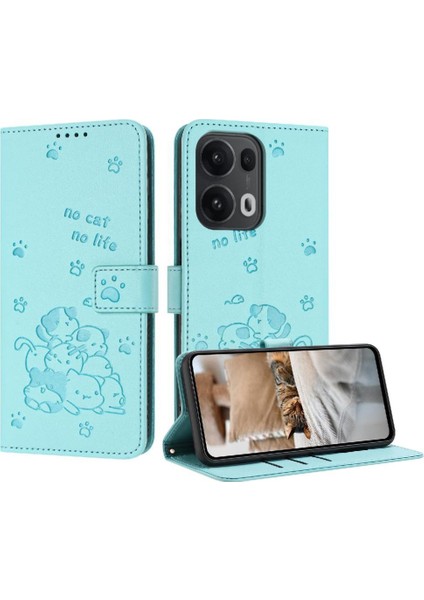 Oppo Reno 13 Pro 5g Deri Cüzdan Pu Deri Sevimli Kedi Kartı Için Flip Case (Yurt Dışından)