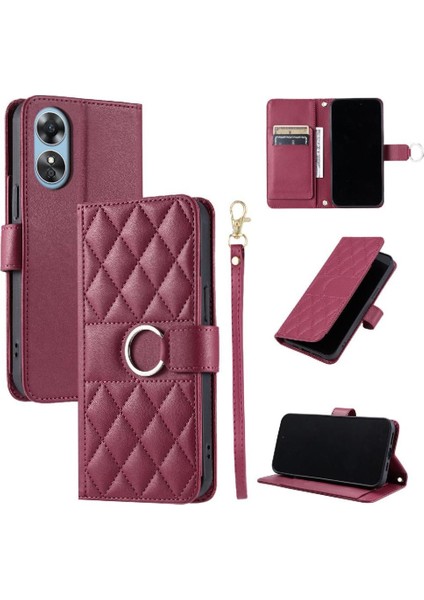 Oppo A17 Kart Yuvaları Tutucu Pu Deri Koruyucu Bilek Kayışı Için Flip Case (Yurt Dışından)