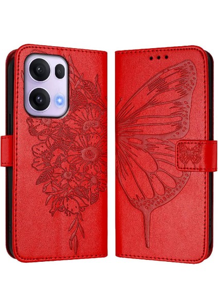 Oppo Reno 13 Pro Kabartma Kelebek Premium Deri Manyetik Için Kılıf (Yurt Dışından)