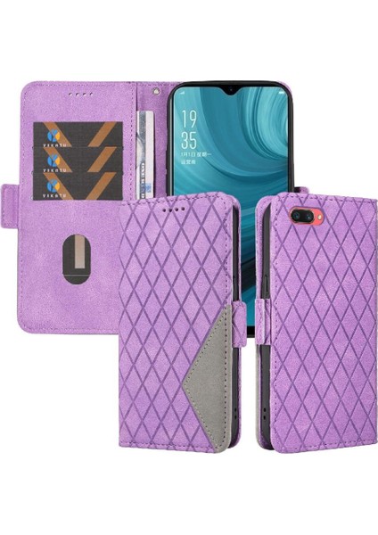 Kart Yuvası ve El Kayışı Şık Koruyucu Iki ile Oppo A7 Için Flip Case (Yurt Dışından)