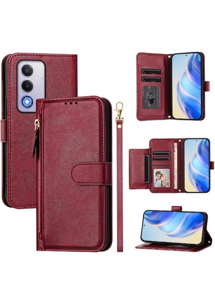 Oppo K12X Kart Tutucu Fermuar Pu Deri Manyetik Için Flip Case (Yurt Dışından)