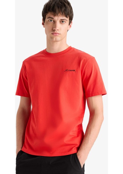 %100 Pamuk Regular Fit Bisiklet Yaka Baskılı Kısa Kollu Tişört F3569AX25SM