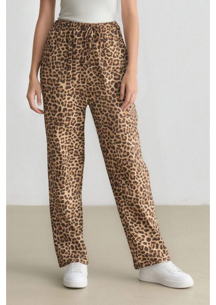 Carrot Fit Leopar Desenli Modal Kumaş Pantolon Çift Cepli Yüksek Bel Düz Paça E6360AX25SP