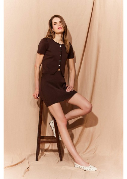 Fitted Bisiklet Yaka Düğmeli Kısa Kollu Triko Hırka F1882AX25SM fiyatları