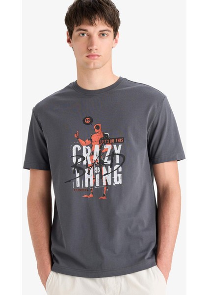 %100 Pamuk Deadpool Regular Fit Bisiklet Yaka Kısa Kollu Tişört E3263AX25SM