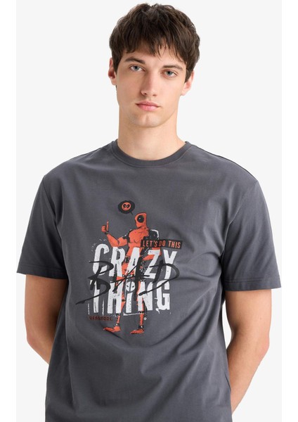 %100 Pamuk Deadpool Regular Fit Bisiklet Yaka Kısa Kollu Tişört E3263AX25SM fırsatları