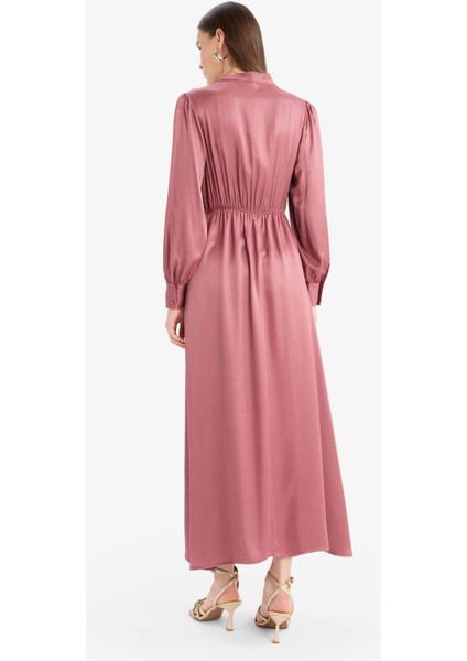 Regular Fit Fiyonk Yaka Saten Uzun Kollu Midi Elbise F0819AX25SP indirimleri