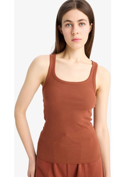 Slim Fit Dar Kesim Basic Düz Yuvarlak Yaka Fitilli Kaşkorse Atlet E5539AX25SM