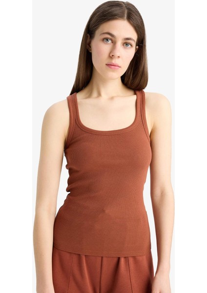 Slim Fit Dar Kesim Basic Düz Yuvarlak Yaka Fitilli Kaşkorse Atlet E5539AX25SM