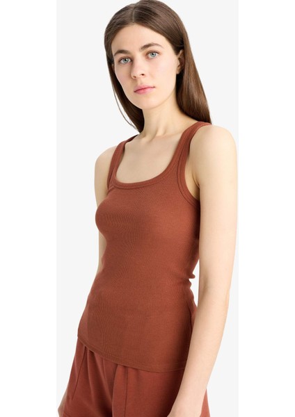 Slim Fit Dar Kesim Basic Düz Yuvarlak Yaka Fitilli Kaşkorse Atlet E5539AX25SM