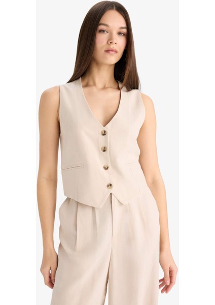 V Yaka Keten Karışımlı Blazer Yelek E6209AX25SP modelleri