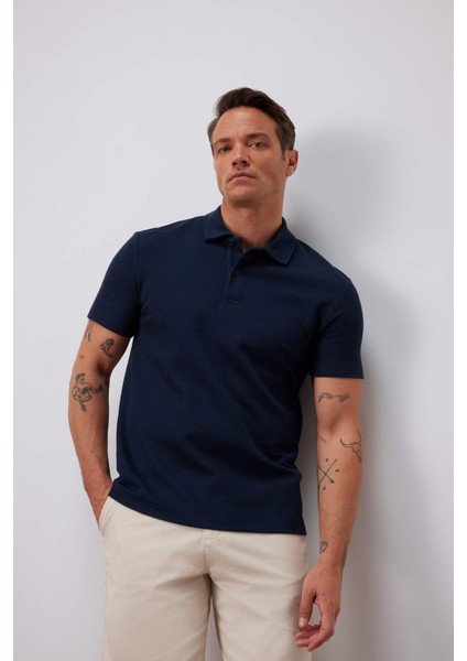 Regular Fit Polo Yaka Dokulu Basic Düz Kısa Kollu Tişört B4939AX25SM