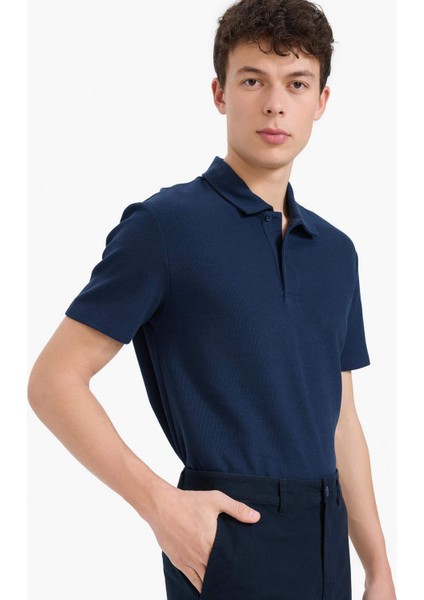 Regular Fit Polo Yaka Dokulu Basic Düz Kısa Kollu Tişört B4939AX25SM fırsatları