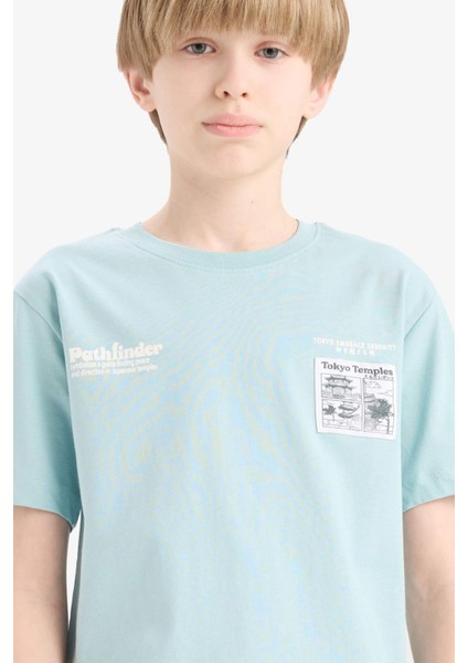 Erkek Çocuk Bisiklet Yaka Baskılı Kısa Kollu Tişört E5079A825SM