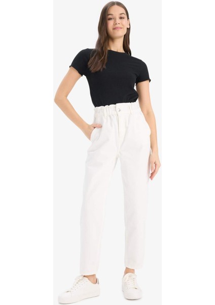 Fitted Bisiklet Yaka Basic Düz Fitilli Kaşkorse Kısa Kollu Siyah Tişört K7064AZ25SM