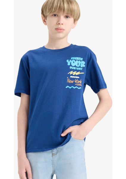 Erkek Çocuk Bisiklet Yaka Baskılı Kısa Kollu Tişört F0179A825SM