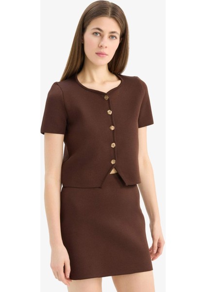 Fitted Bisiklet Yaka Düğmeli Kısa Kollu Triko Hırka F1882AX25SM indirimleri