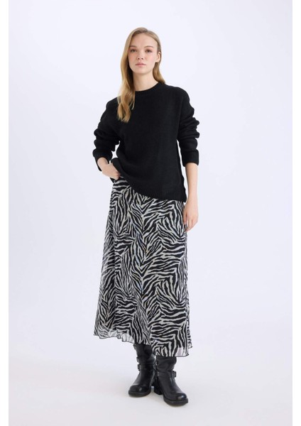 Flare Fit Zebra Desenli Yüksek Bel Tül Maxi Etek E3974AX25SP fırsatları