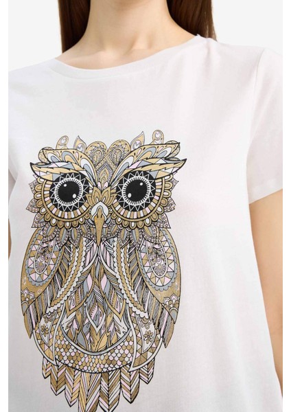 Regular Fit Bisiklet Yaka Baykuş Desenli Penye Kısa Kollu Tişört E5064AX25SP indirimleri