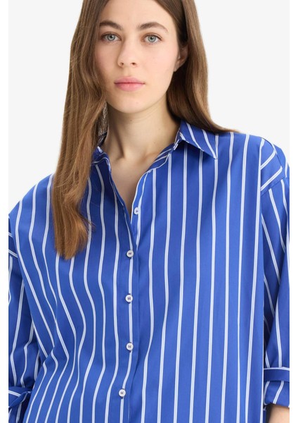 Oversize Geniş Kalıp Çizgili Poplin Uzun Kollu Gömlek E6615AX25SP fiyatları