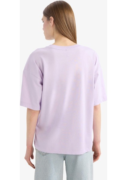 Oversize Geniş Kalıp Bisiklet Yaka Basic Düz Penye Kısa Kollu Tişört C0099AX25SP