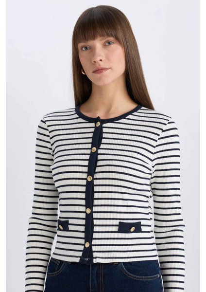 Slim Fit Dar Kesim Bisiklet Yaka Çizgili Uzun Kollu Hırka E4964AX25SP indirimleri