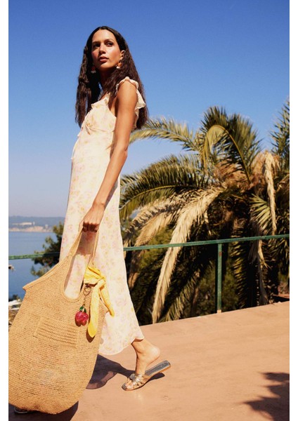 Çiçekli Şifon Kolsuz Maxi Elbise E8343AX25SP