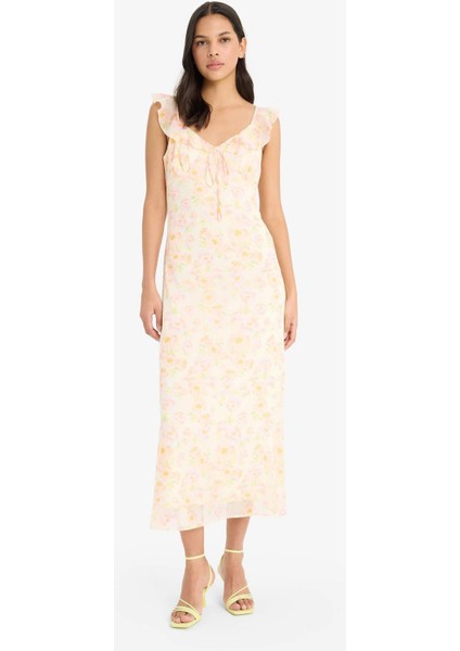 Çiçekli Şifon Kolsuz Maxi Elbise E8343AX25SP fiyatları