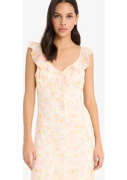 Çiçekli Şifon Kolsuz Maxi Elbise E8343AX25SP fırsatları