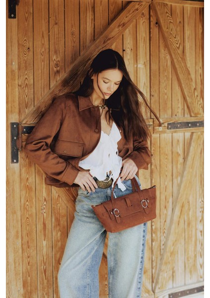 Regular Fit Polo Yaka Cepli Basic Düz Süet Ceket Mont E6033AX25SP fiyatları