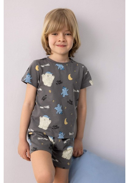 Erkek Bebek Pijama Takımı Desenli Kısa Kollu Penye Üst Beli Lastikli Şort E1180A525HS fiyatları