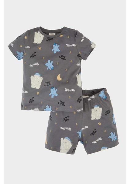 Erkek Bebek Pijama Takımı Desenli Kısa Kollu Penye Üst Beli Lastikli Şort E1180A525HS modelleri