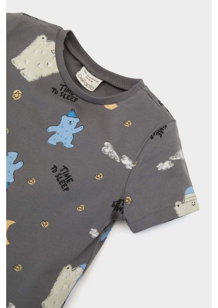 Erkek Bebek Pijama Takımı Desenli Kısa Kollu Penye Üst Beli Lastikli Şort E1180A525HS indirimleri