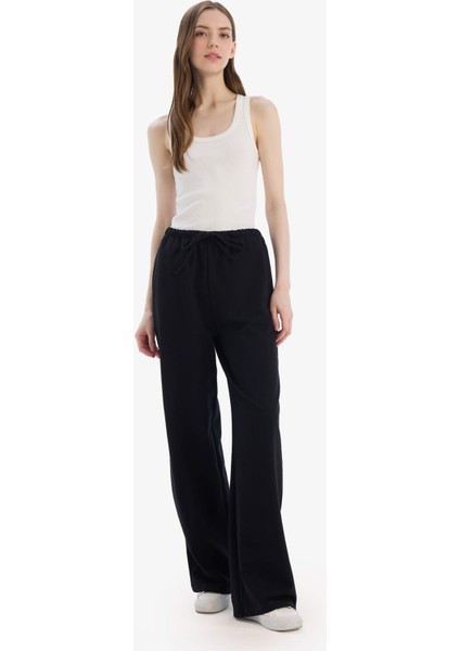 Straight Fit Beli Lastikli Eşofman Altı Uzun Boy Cepli Basic Düz D6667AX25SP