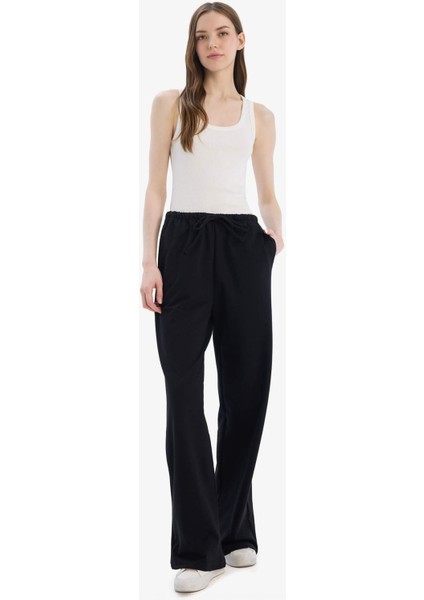 Straight Fit Beli Lastikli Eşofman Altı Uzun Boy Cepli Basic Düz D6667AX25SP