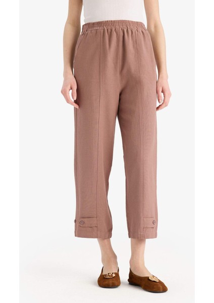Keten Karışımlı Basic Düz Kısa Paça Harem Pantolon B7506AX25SP