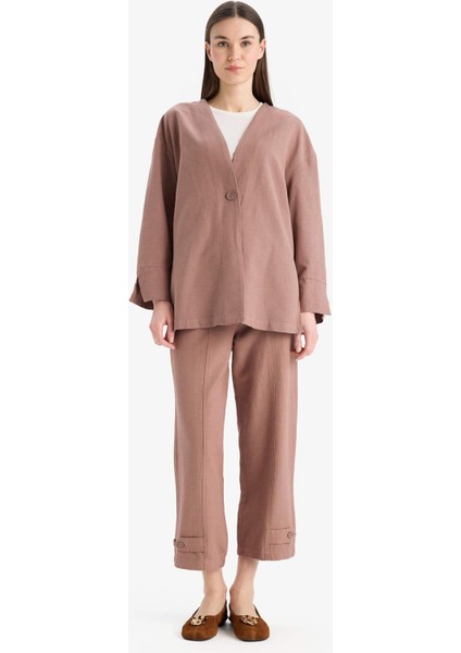 Keten Karışımlı Basic Düz Kısa Paça Harem Pantolon B7506AX25SP
