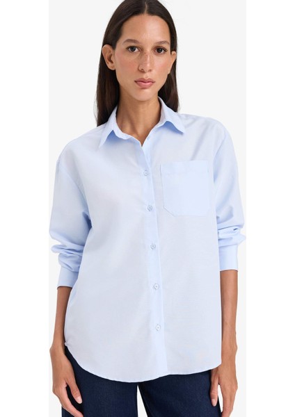 Oversize Geniş Kalıp Poplin Uzun Kollu Gömlek E7188AX25SP