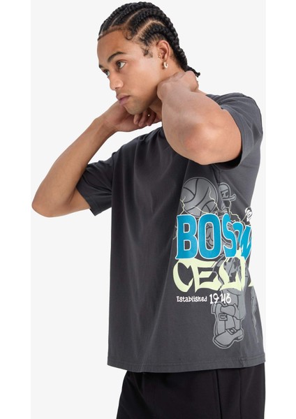 Defactofit Nba Boston Celtics Oversize Geniş Kalıp Bisiklet Yaka Kısa Kollu TIŞÖRT E0130AX25SP