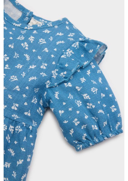Kız Bebek Desenli Kısa Kollu Flamlı Poplin Elbise E5809A525SP