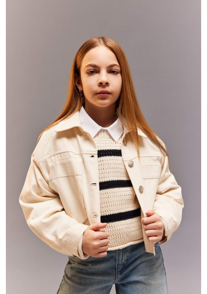 Kız Çocuk Crop Pamuklu Uzun Kollu Gömlek Ceket D9147A825SP